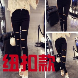 1835 new out wearing leggings women autumn section of the wild Slim thin section cut hole high elastic feet pants female