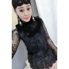 9615 European fashion black lace shirt long sleeve bottom shirt real rabbit hair 