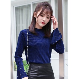 9001 Fashion trumpet long-sleeved  temperament bottoming shirt