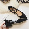 Korean version of the new women's shoes sexy cross-belt pointed flat bottom with low-heeled suede shoes
