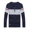 817 Autumn men's long sleeves cotton v-neck puzzle knit t-shirt