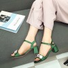 square tow silk face buckle diamond mid heel sandals