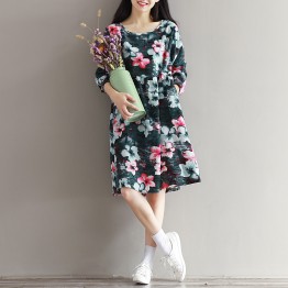 0905 new art retro cotton and linen long-sleeved printing dress 