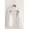 6907 loose long sleeves lace flower embroidery cotton shirt