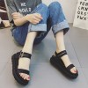 Retro thick bottom buckle black muffled sandals