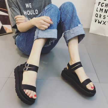 British wind thick sand beach shoes outside the Roman retro thick bottom of the word buckle sandals black sandals muffled sandals