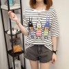 3935 real shot summer new striped short-sleeved t-shirt female students Korean version of large size women fat mm200 pounds