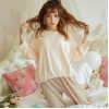 8616 large size women's loose long-sleeved T-shirt + floral milk silk trousers two-piece pajamas