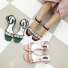 square tow silk face buckle diamond mid heel sandals