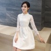 1065 real shot 2017 autumn stand collar nine sleeves dress improvement cheongsam collar lace silk empty dress female