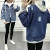 Real students denim jacket female Korean version of the 2017 autumn new loose hole hooded patch Harajuku coat bf