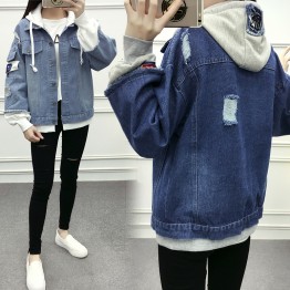 1832 loose holes hooded Harajuku denim jacket