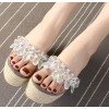 Summer new waterproof platform comfortable braided thick high-heeled slope with rhinestone transparent one word cooler female slippers