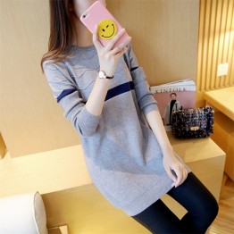 602 curling round collar slim knitted long sweater