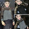 9610 autumn and winter new high-end women's fur coat personality stitching semi-high collar lace bottoming shirt