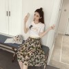 2017 Fashion Set Hawaiian Embroidery Korean Short Sleeve T + Pleated Cake Chiffon Skirt Set