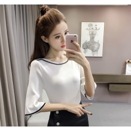 2017 summer new Korean version of the lotus sleeve sleeves sleeved in the sleeve hit the ice silk silk sweater shirt 333