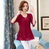 9323 # real shot autumn Korean Slim was thin short sleeve pendulum stretch chiffon shirt female long section of small shirt