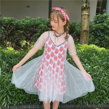 2017 summer new ladies peach heart dress skirt yarn A dress skirt two sets of dress women