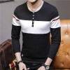 817 Autumn men's long sleeves cotton v-neck puzzle knit t-shirt