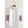 6902 # 2017 Fall new Korean version of loose long sleeves fresh flowers embroidered students wild cotton shirt