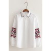 6902 loose long sleeves fresh flowers embroidered cotton shirt