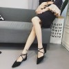 Korean version of the new women's shoes sexy cross-belt pointed flat bottom with low-heeled suede shoes