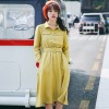 8940 # shirt collar long dress (with belt)