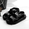 Sandals female 2017 summer new black shoes magic paste patent leather picnic with wild students leisure thick shoes