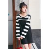 8930 stripes splicing fake two-piece dress