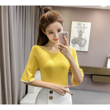 2017 summer new Korean version of the lotus sleeve sleeves sleeved in the sleeve hit the ice silk silk sweater shirt 333