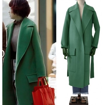 Green section of the waist with the knee Korean version of the double-sided coat