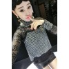  9610 autumn and winter new high-end women's fur coat personality stitching semi-high collar lace bottoming shirt