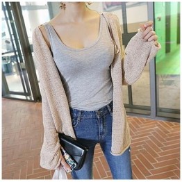 317 # autumn new Korean fashion casual wear thin wild solid color long-sleeved knitted jacket female sunscreen air conditioning shirt