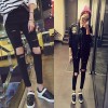 8009 spot knee big corners jeans women high waist elastic feet pencil pants tight nine cents beggars pants