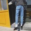 New wild spring jeans men 's Slim feet light blue pants youth casual pants solid color