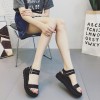 Retro thick bottom buckle black muffled sandals