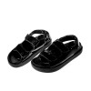 Sandals female 2017 summer new black shoes magic paste patent leather picnic with wild students leisure thick shoes