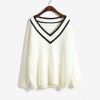 2017 spring college wind big v collar sweater women hedge loose wild Korean hit color shirt sweater shirt