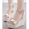 Summer new hemp rope buckle thick high-heeled sandals