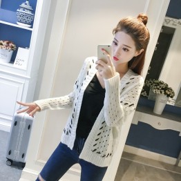 Thirteen real shot Korean fashion trend female simple hollow sweater sweater outside the loose outside the loose