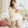 8616 large size women's loose long-sleeved T-shirt + floral milk silk trousers two-piece pajamas