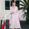 8940 # shirt collar long dress (with belt)