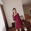 9087 Korean fashion stripes long sleeve dress