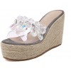 Platform comfortable rhinestone transparent wedge heel slippers