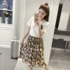 2017 Fashion Set Hawaiian Embroidery Korean Short Sleeve T + Pleated Cake Chiffon Skirt Set