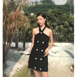 9358 # Korean fashon halter strapless slim knit dress