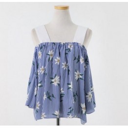 South Korea chic sexy girl two wear style flower shoulder strapless short sleeve shirt