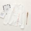 6906 # 2017 Autumn new collar embroidery pocket shirt single-breasted long-sleeved round pose shirt female