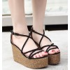 Summer new beige Roman hollow banded high-heeled sandals female slope with waterproof platform outdoor travel sandals open toe